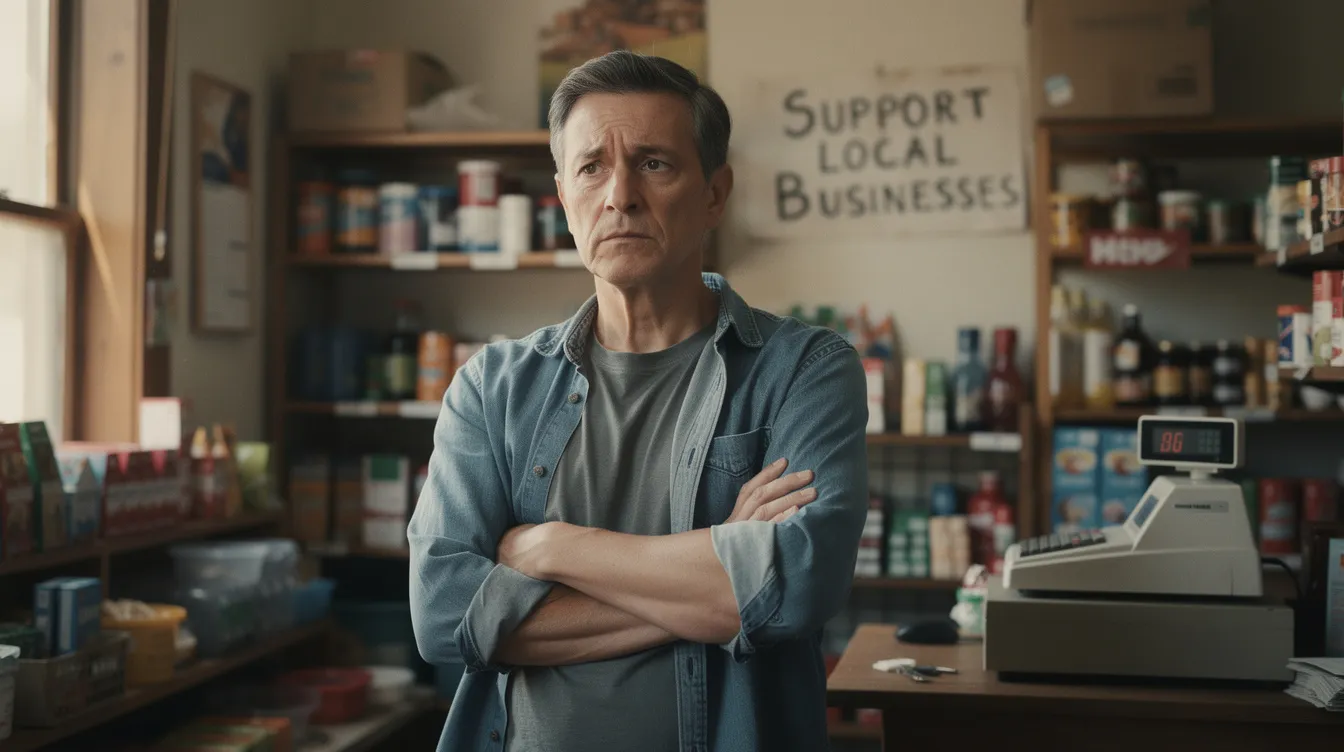 2cfa07a8 d08f 43b4 b254 de95d054492f The image shows a concerned small business owner standing inside a modest shop, reflecting on their financial situation, possibly due to challenges with their mudra loan application or the impact of loan settlement on their business cash flow. The owner's expression conveys a sense of urgency as they navigate their financial distress amidst the complexities of credit scores and loan accounts.