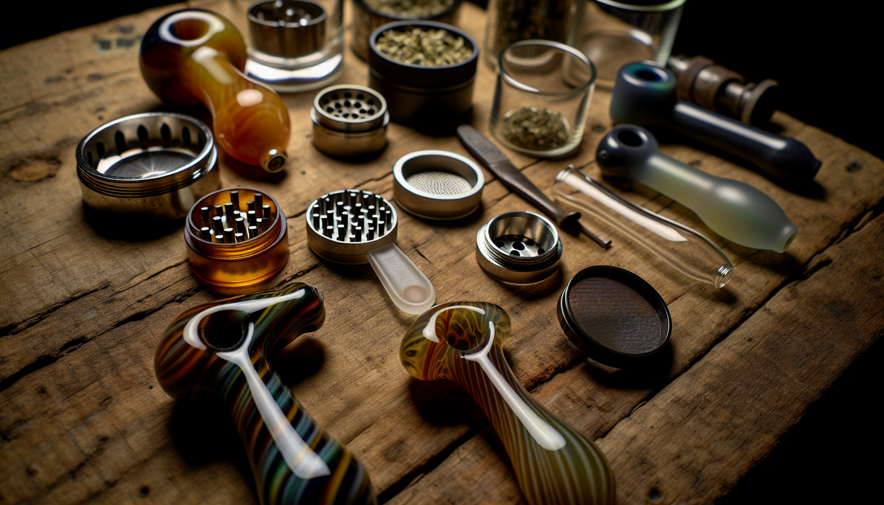 Glass pipe accessories including grinders and screens