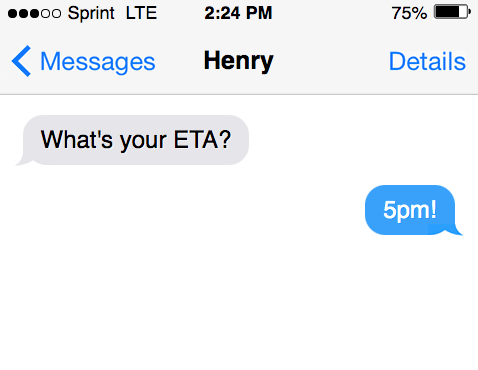 ETA getting used as a question in a text message conversation