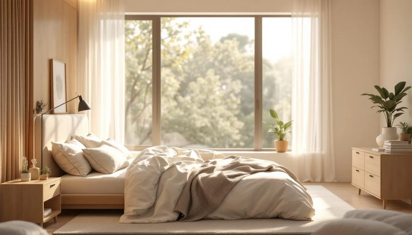 A peaceful bedroom environment promoting quality sleep.