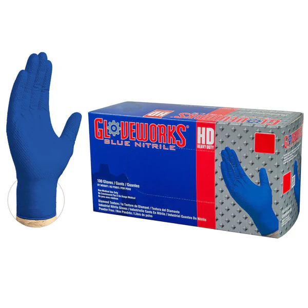 Gloveworks XXL Blue Nitrile Gloves - 100 Count - Disposable Rubber Gloves