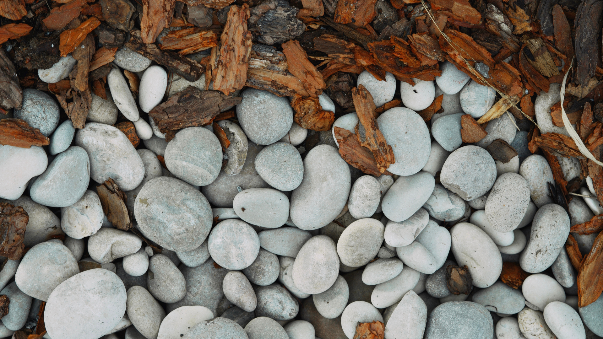 Pebbles and wood chips, examples of organic and inorganic mulches.