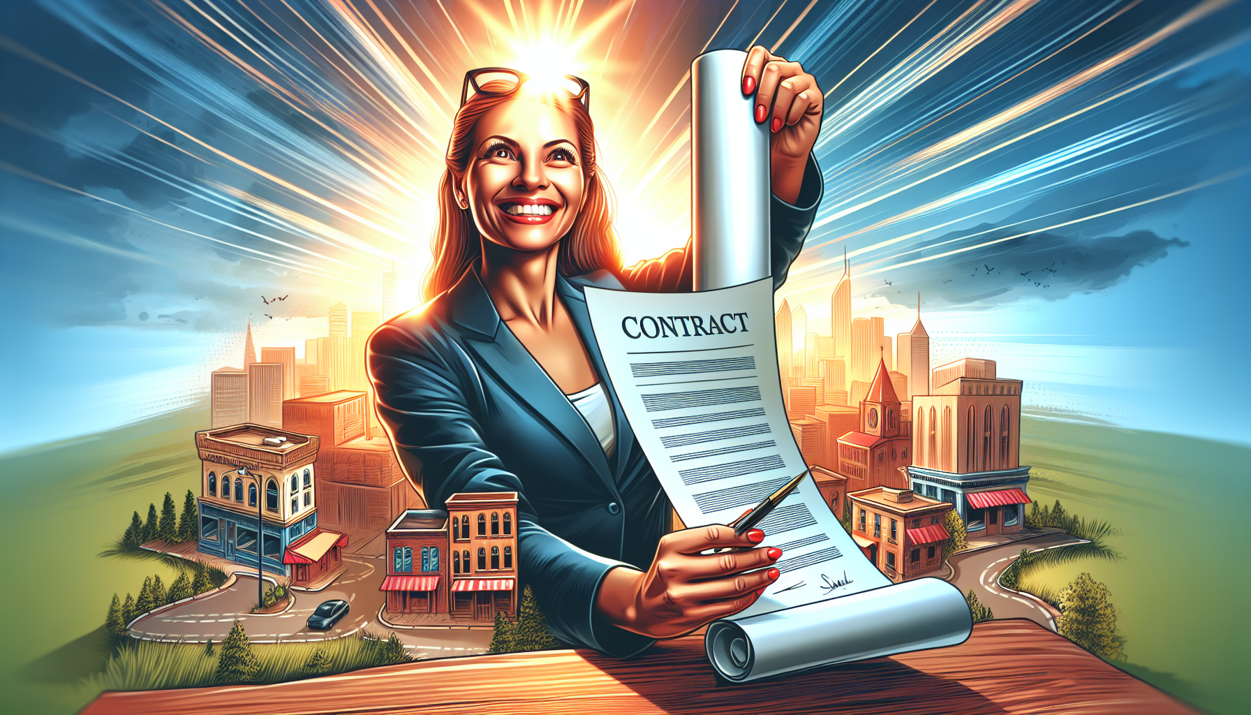 Illustration of a small business owner with a contract in hand, symbolizing subcontracting opportunities under Alliant 3