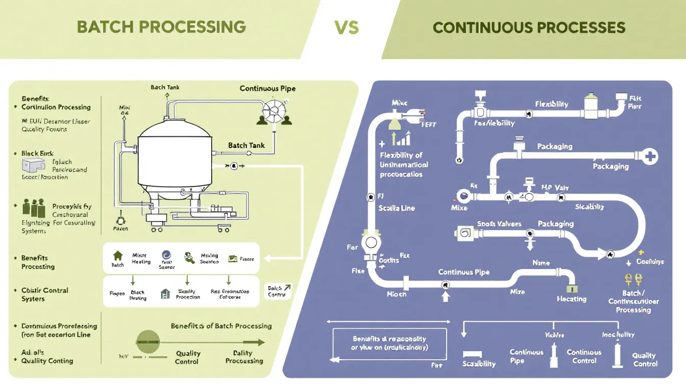 An overview of applications of batch and continuous processes in different industries.