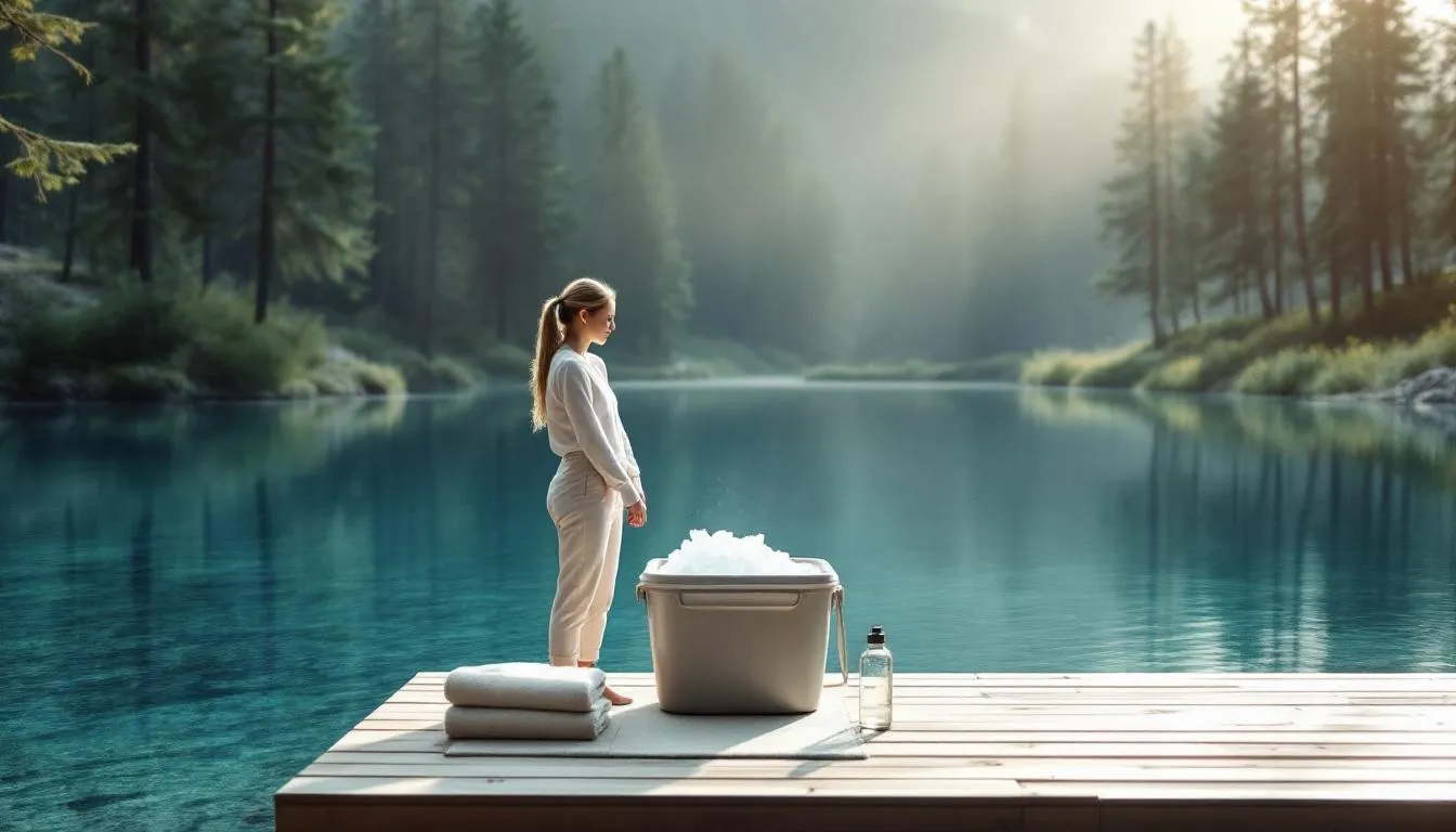A serene setting for safe ice bath practices, emphasizing preparation and safety measures.