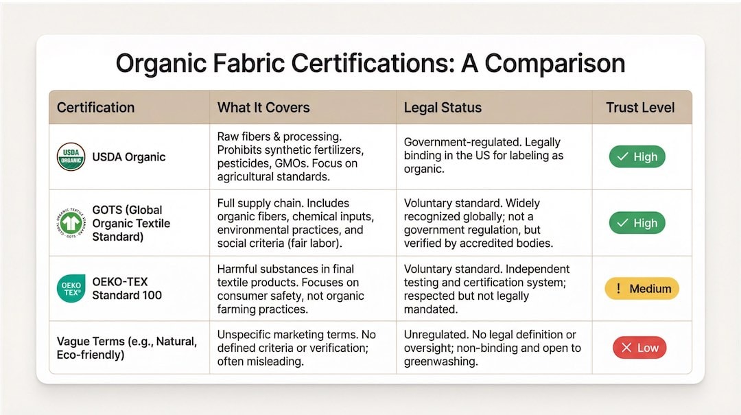 organic fabric certifications: a comparison