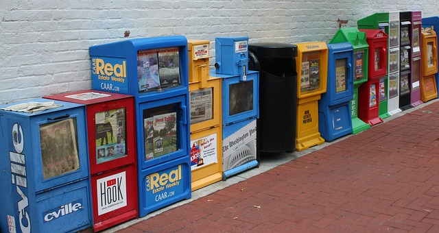 newspapers, pamphlets, vending machines