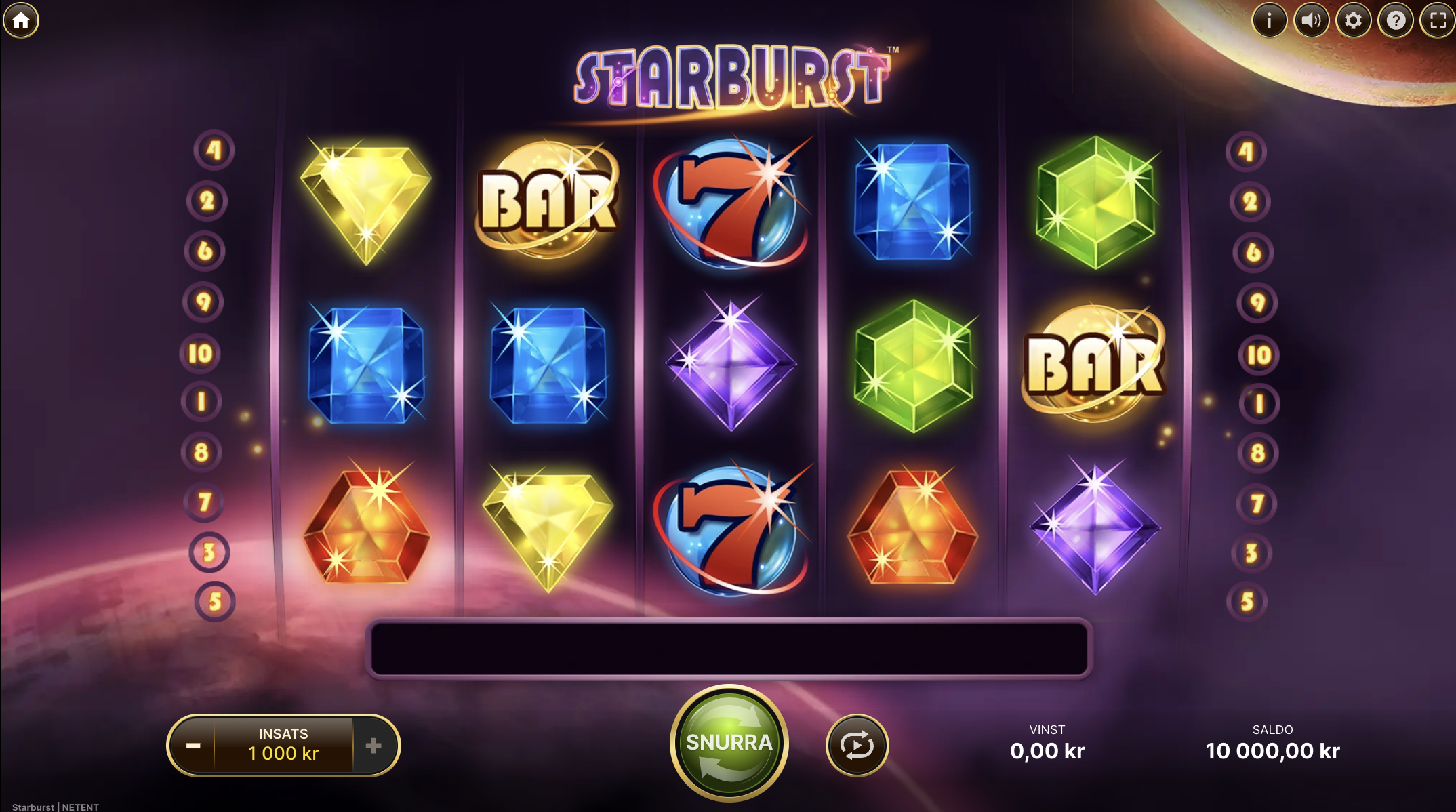 Starburst slot – populär videoslot med fem hjul, symboler, vinstlinjer och bonusfunktioner i online casino.