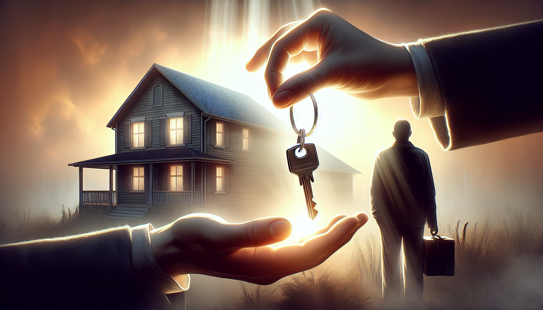 Illustration of a homeowner handing over house keys, symbolizing deed in lieu of foreclosure