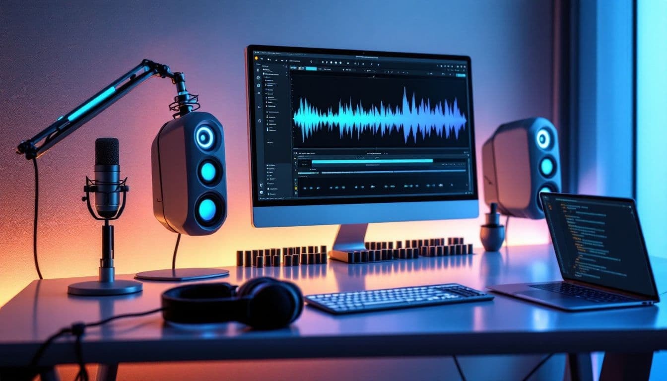Software tools for audio projects being utilized on a computer.
