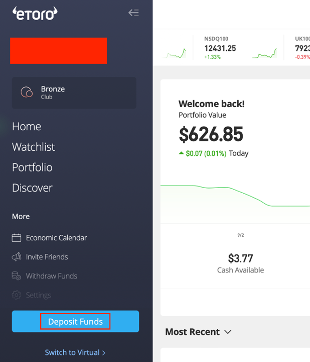 Deposit funds on your eToro account