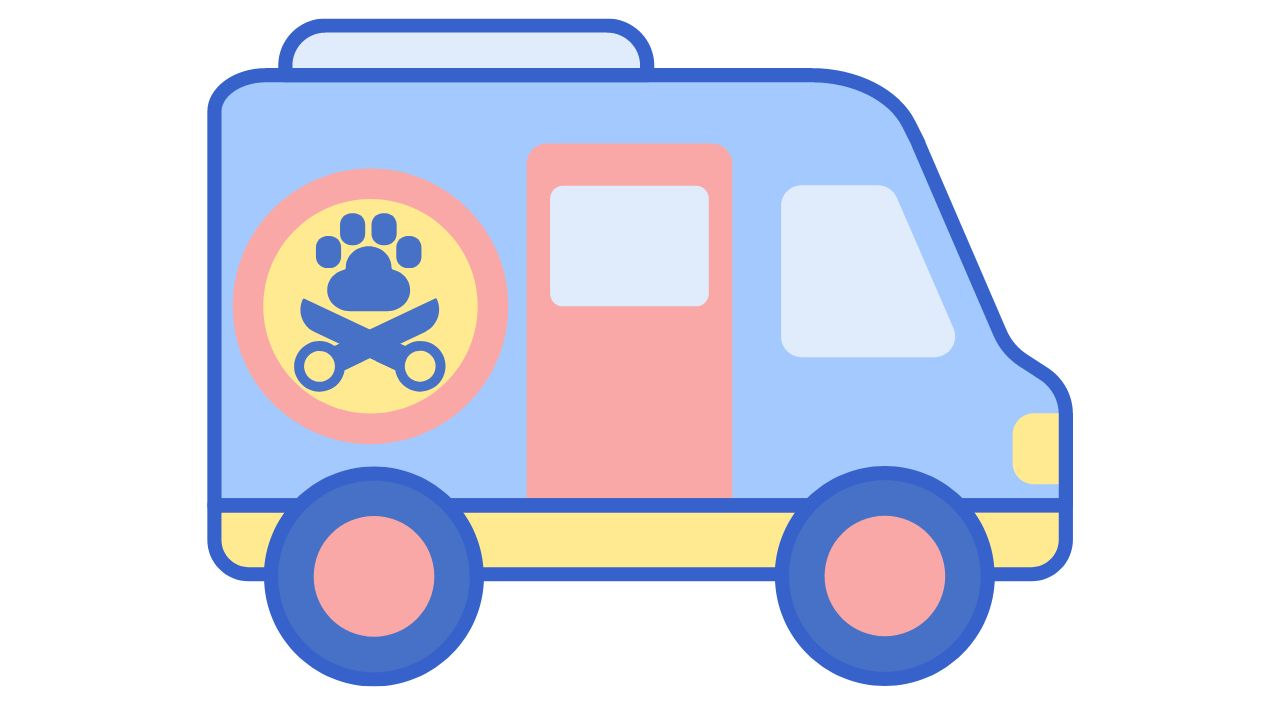 A mobile pet grooming van