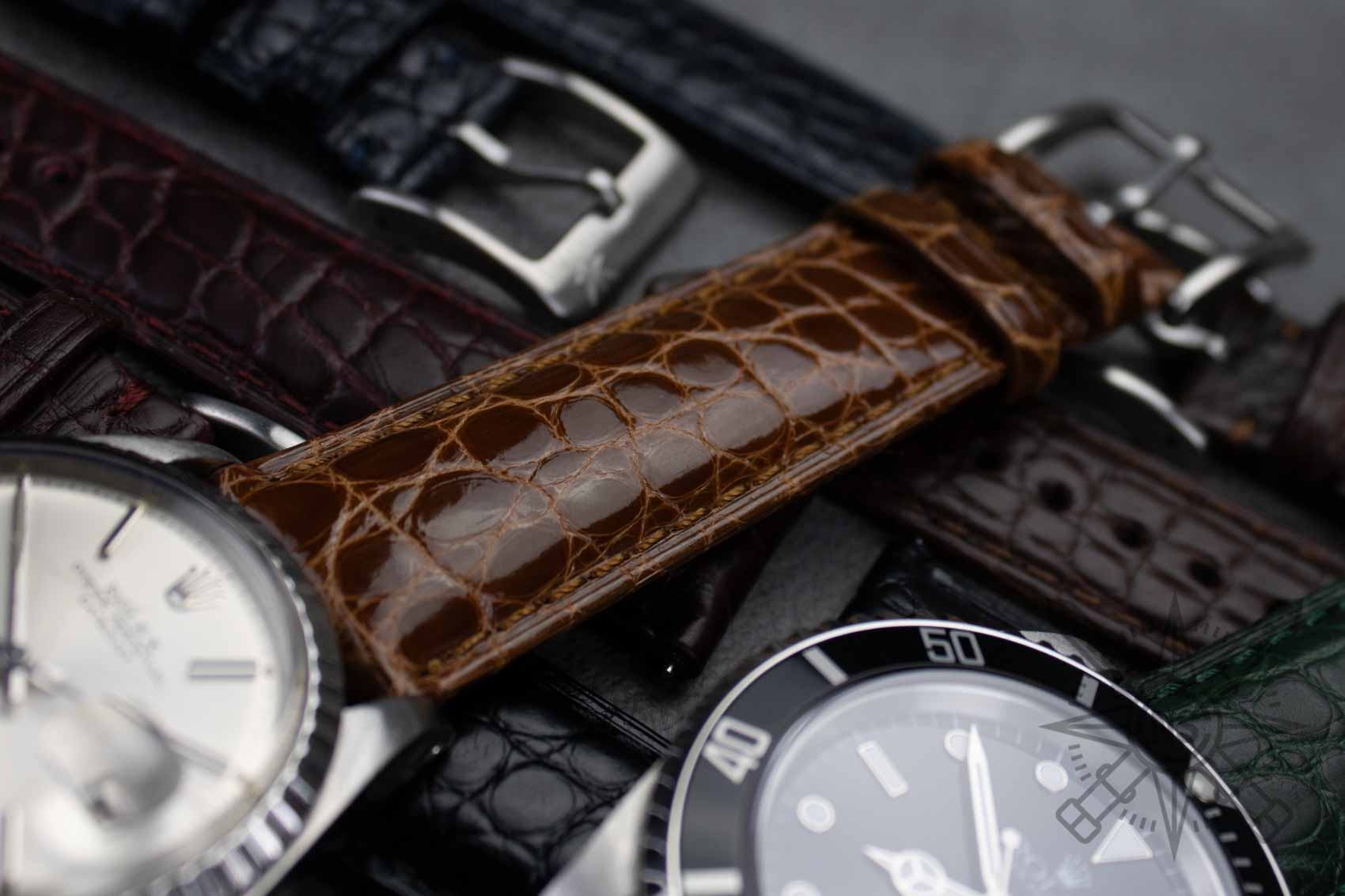 Colorful array of genuine alligator watch straps