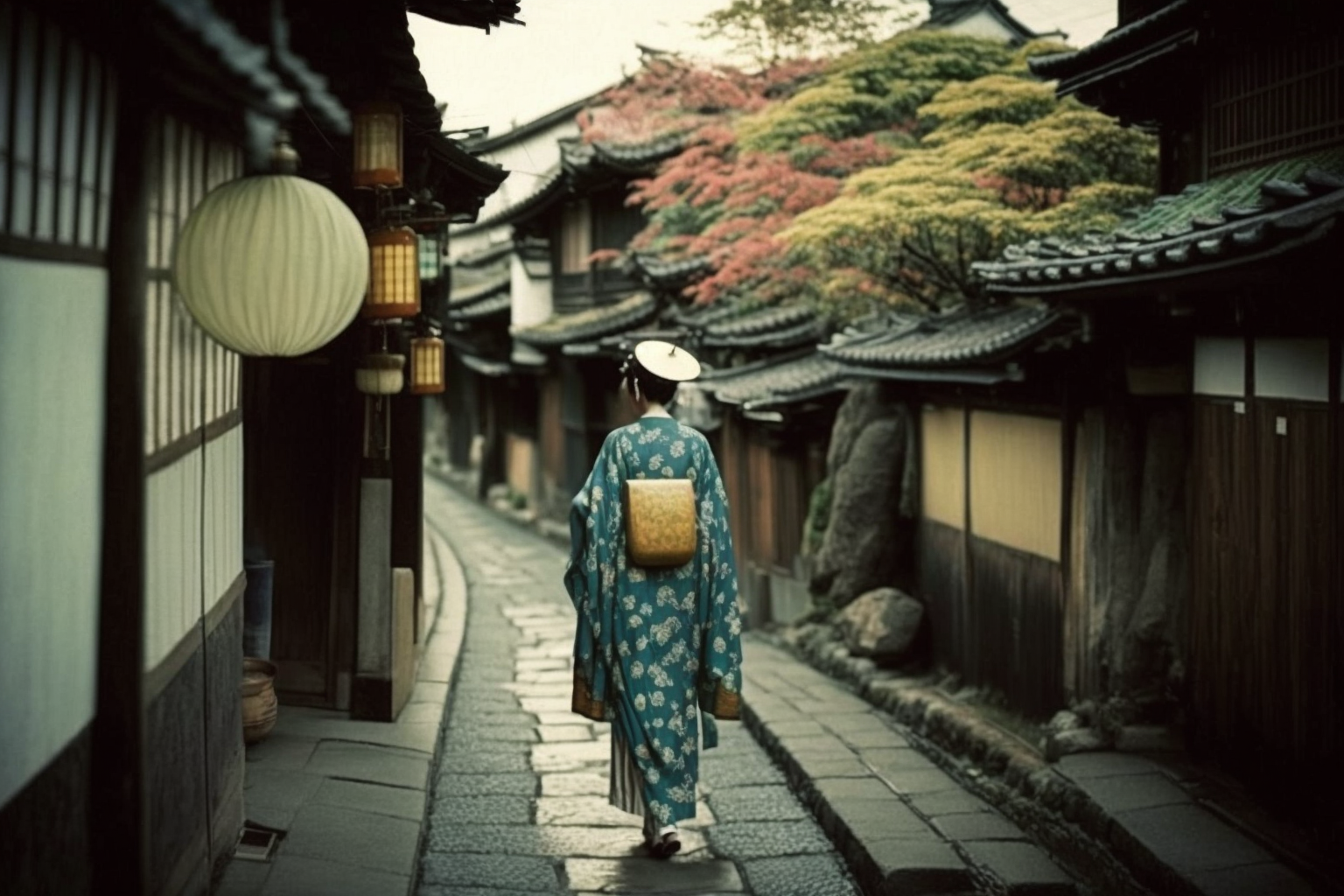 woman walking in kyoto in kimono