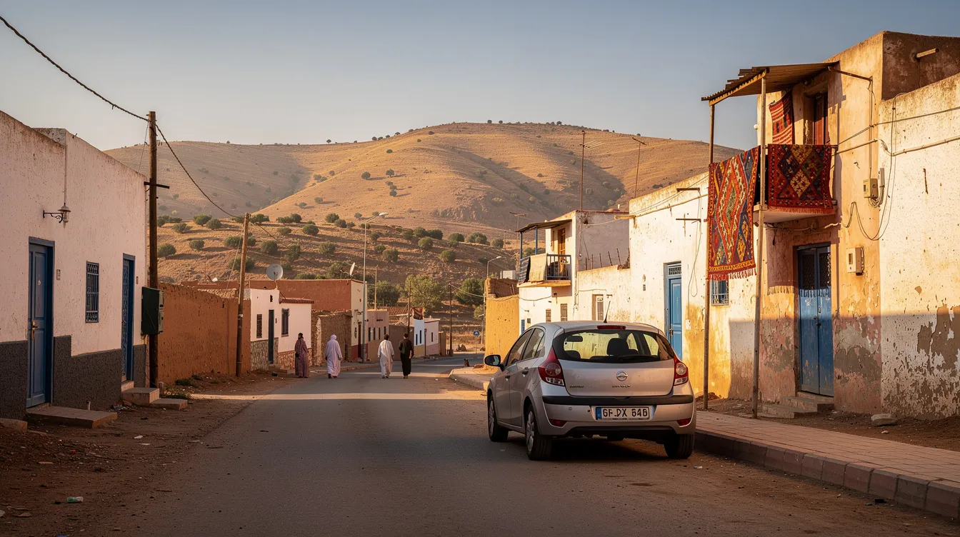 سيارة مدمجة مركونة في قرية بشمال المغرب.
