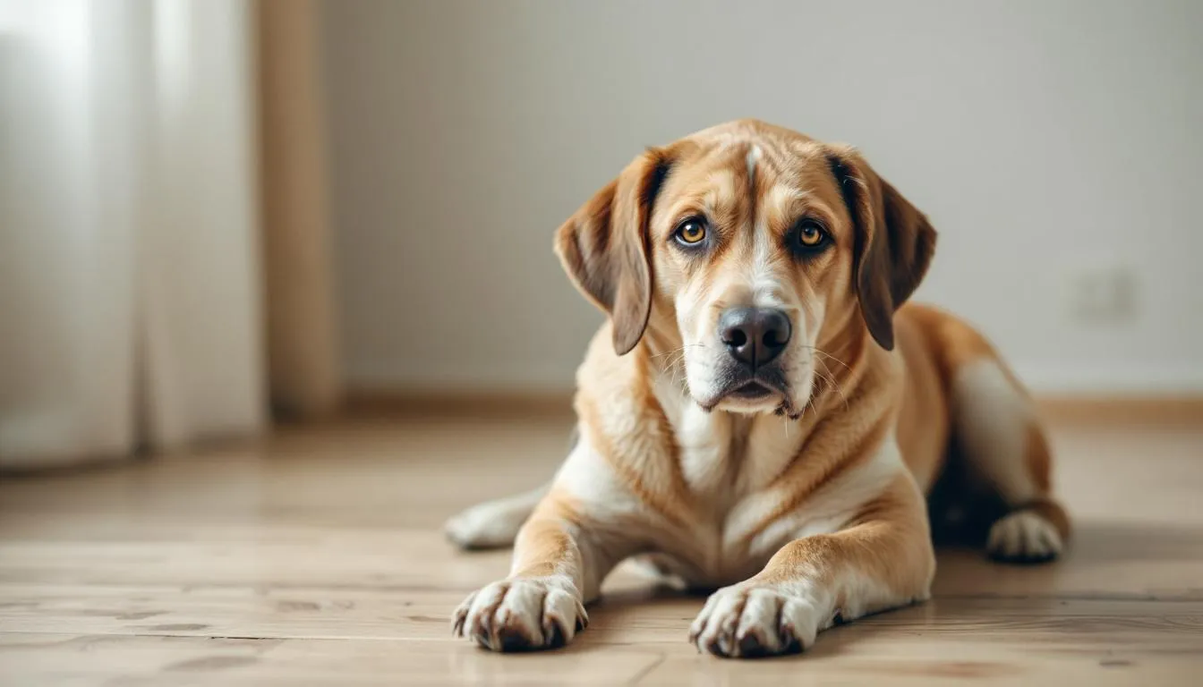 A disoriented dog shows neurological symptoms, such as difficulty maintaining balance and a vacant stare, indicating potential infection with the canine distemper virus. This highly contagious viral disease can severely affect the dog's immune system and lead to irreparable nervous system damage if not diagnosed and treated by veterinarians.