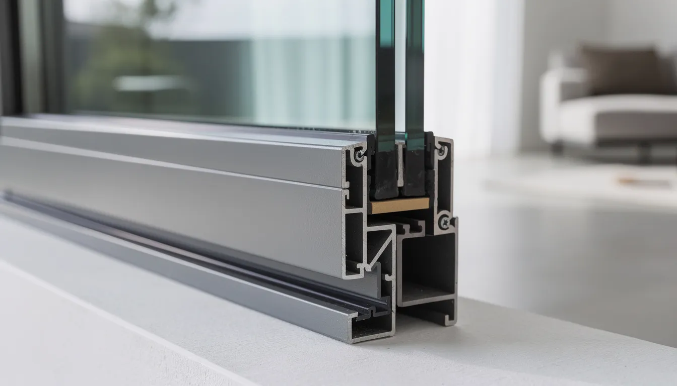 The image features a close-up view of thermally broken aluminium window frames with double glazing, showcasing their sleek, clean lines and modern design. These energy-efficient windows are ideal for enhancing living spaces on the Kapiti Coast, providing superior insulation and contributing to a peaceful retreat while minimizing unexpected costs in building expenses.