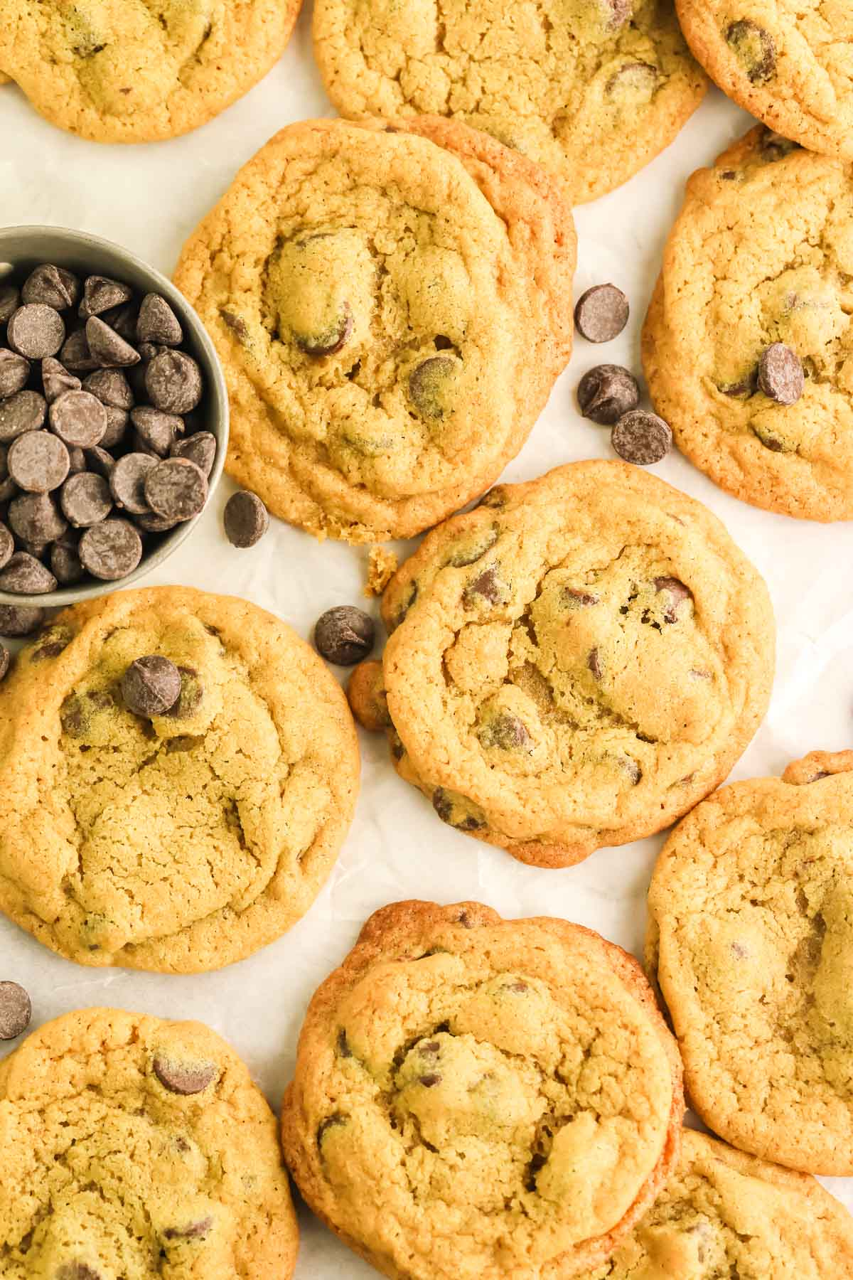 chocolate chip cookies on a baking sheet