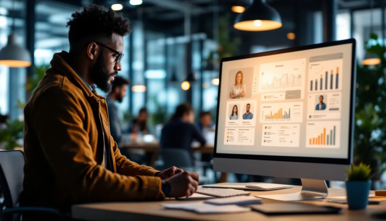 A contractor reviewing potential subcontractors' profiles.