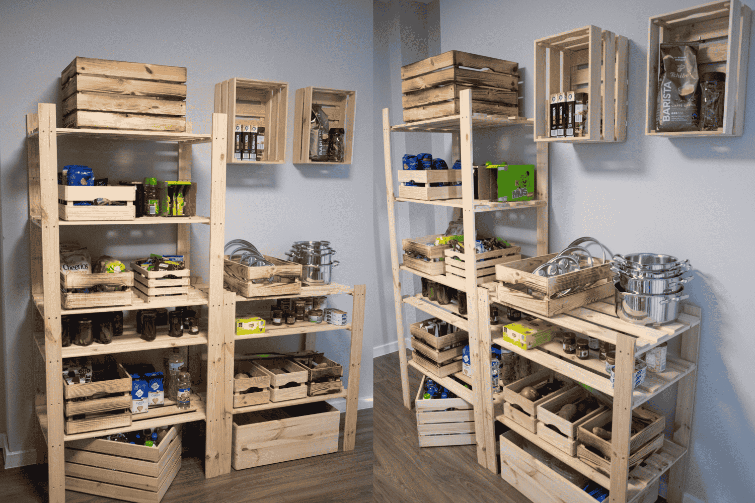 Inspiracja, jak zorganizować kuchnię: przybory kuchenne, jedzenie, garnki, patelnie i pokrywki