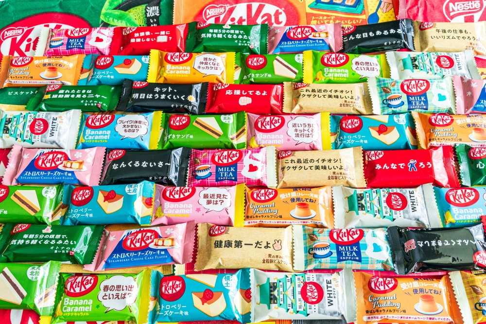 Assorted flavors of Japanese Kitkats