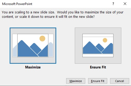 Scaling option in Microsoft PowerPoint.