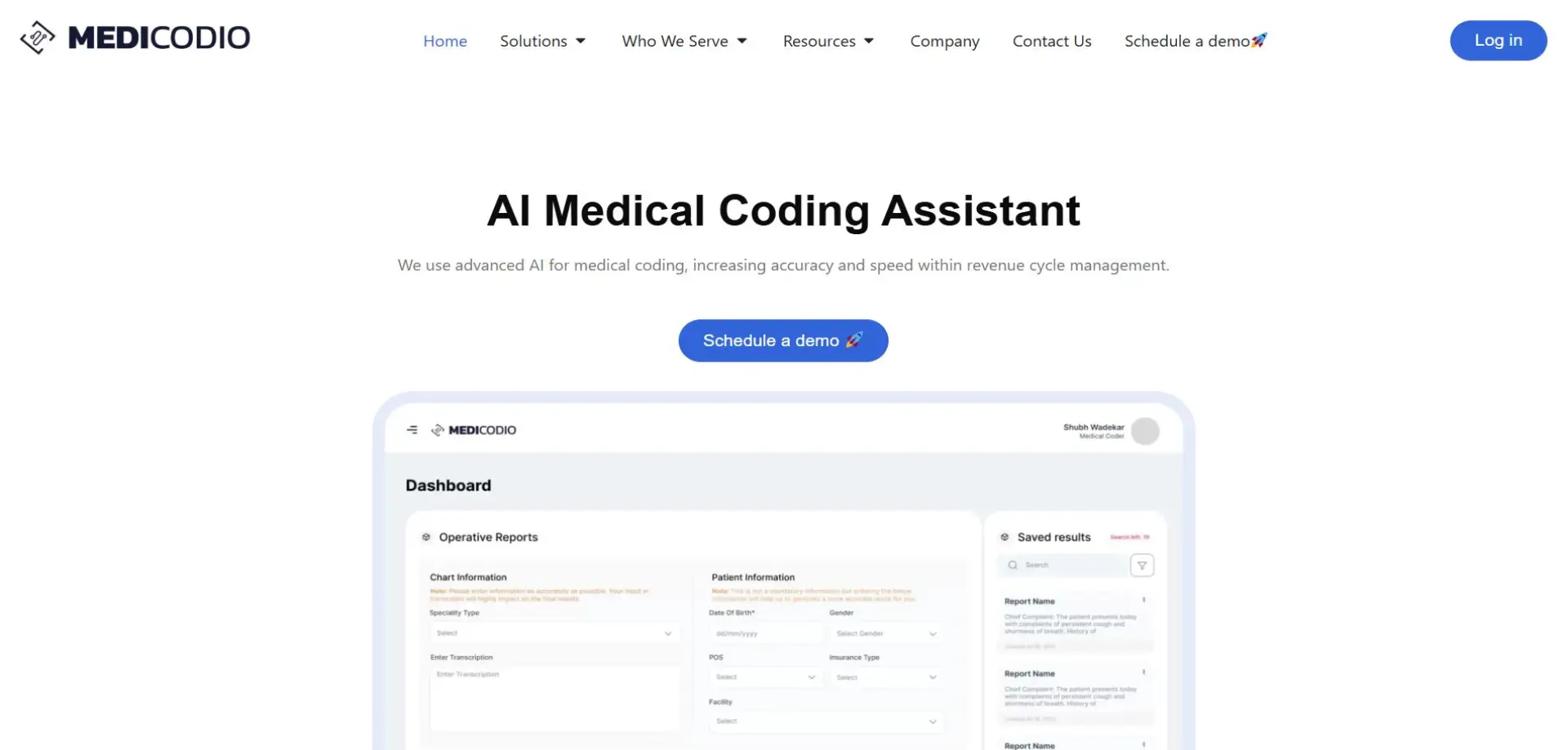 Homepage of MediCodio website