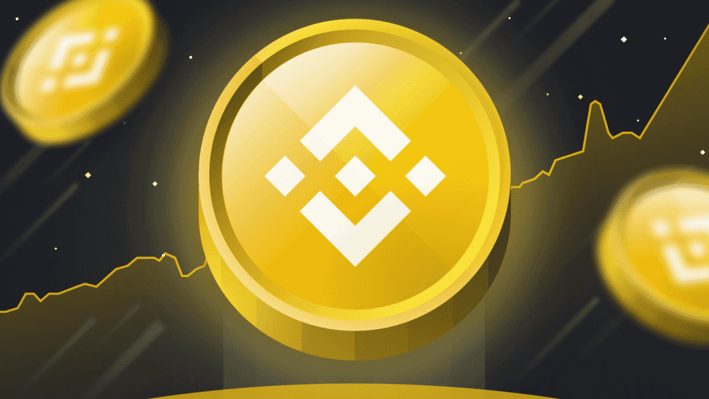 An illustration showing the Binance logo with a night time bullish graph behind. 