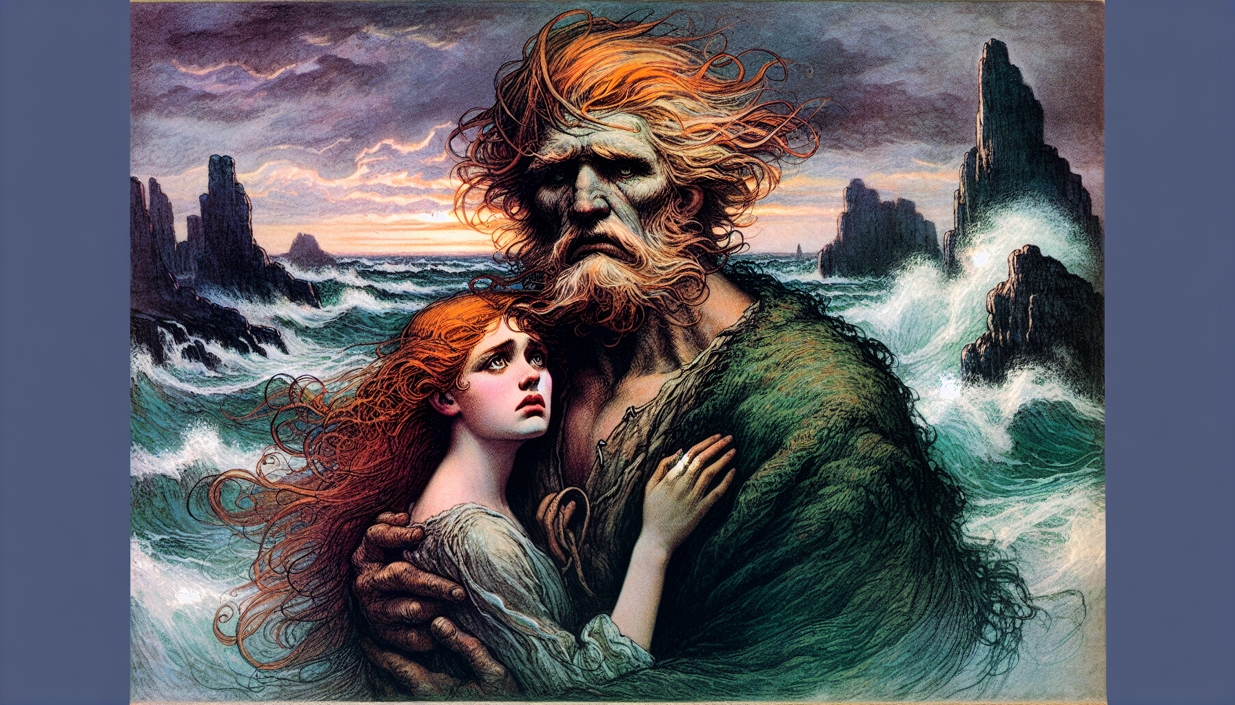 Illustration of Finn McCool with Sadhbh, his tragic love