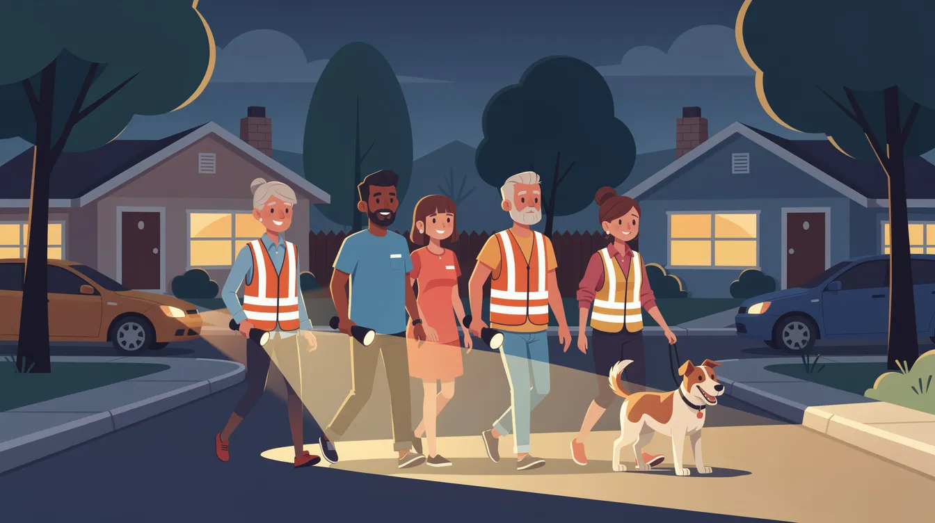 Neighbors participating in a patrol as part of their neighborhood watch group.