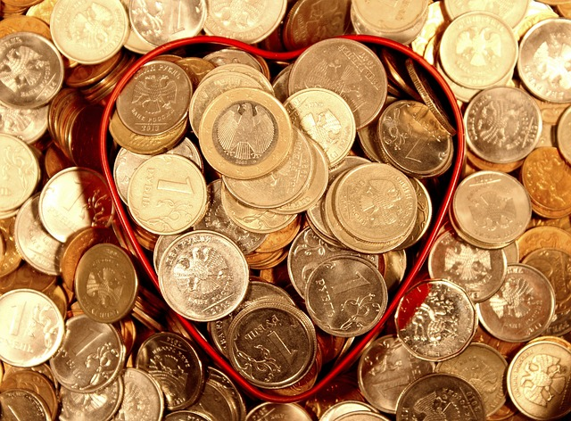 money, coins, a heart