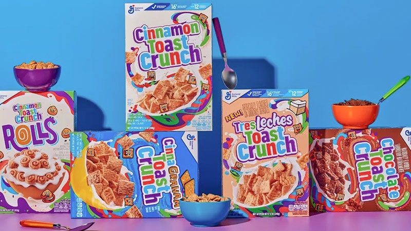 Colorful cereal packaging boxes