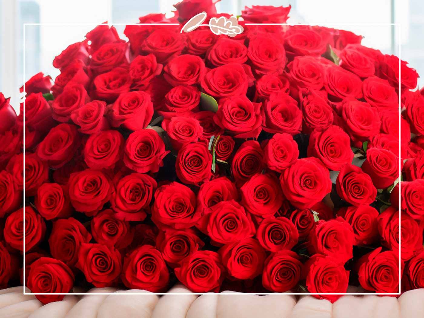 Large dome of fresh red roses in full bloom, a romantic Valentine’s Day bouquet arranged in a lush, vibrant display.