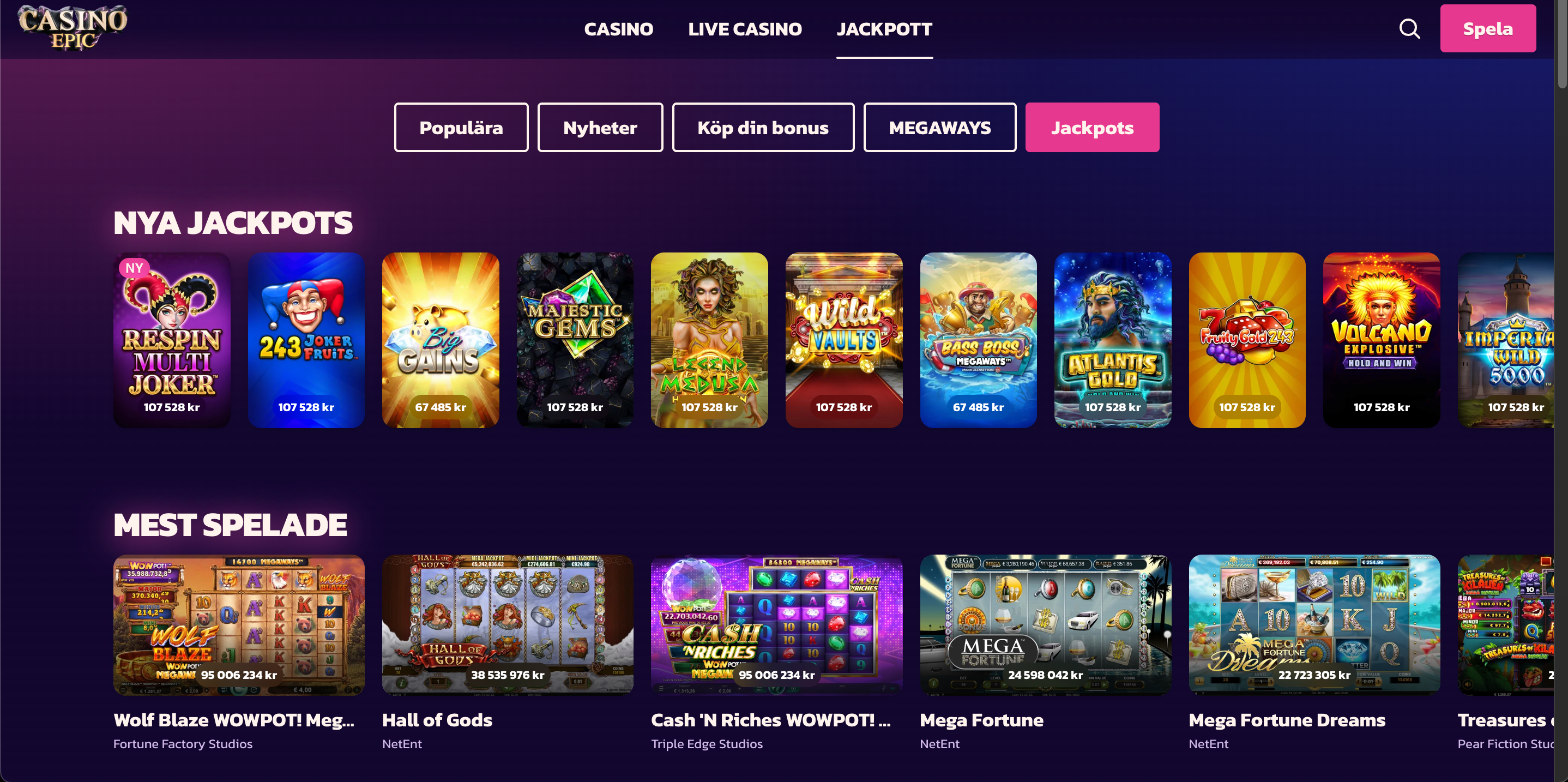 casino epic jackpottar