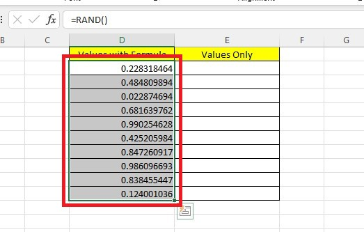 Select the cells with existing formulas