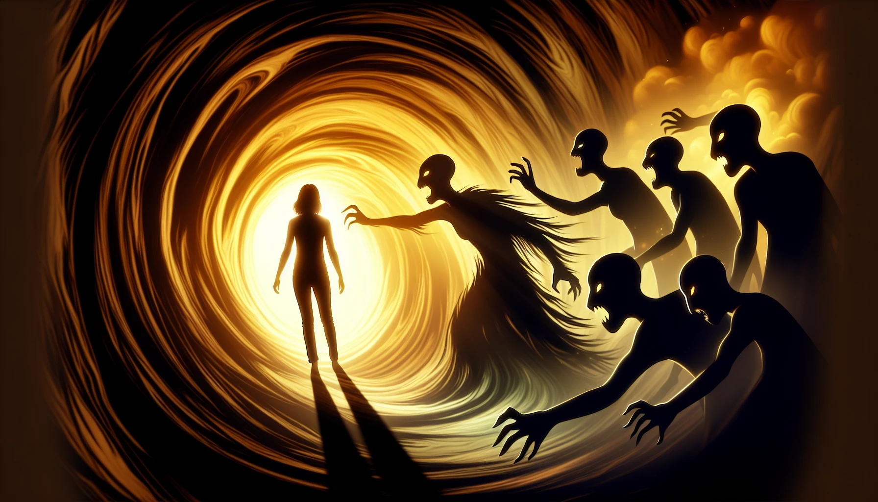 Illustration of a person setting boundaries with shadowy figures representing narcissistic behaviors