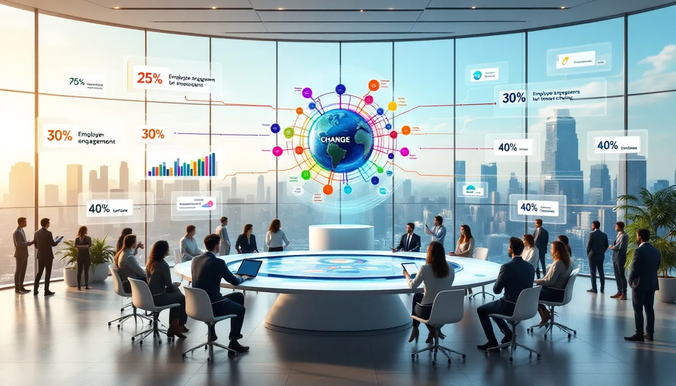 Employees embracing change in a company culture setting.