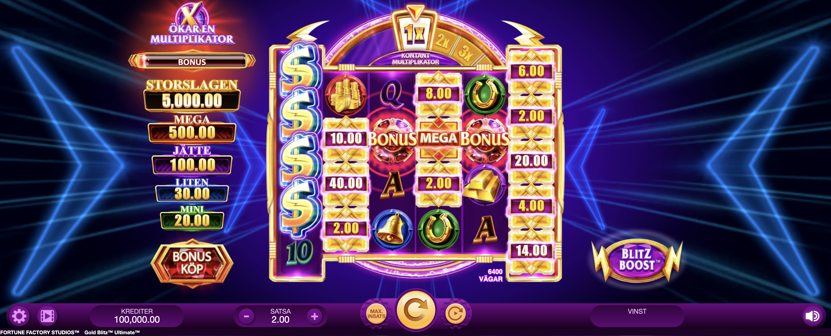 Gold Blitz Ultimate med bonus buy och Mega Bonus funktion – free spins och multipliers i slots
