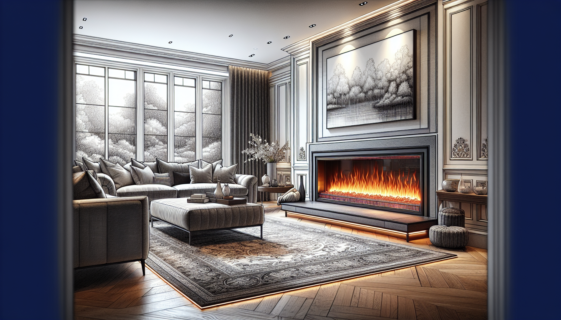 The impressive Gazco eReflex 195RW electric fire adds elegance to a spacious room.