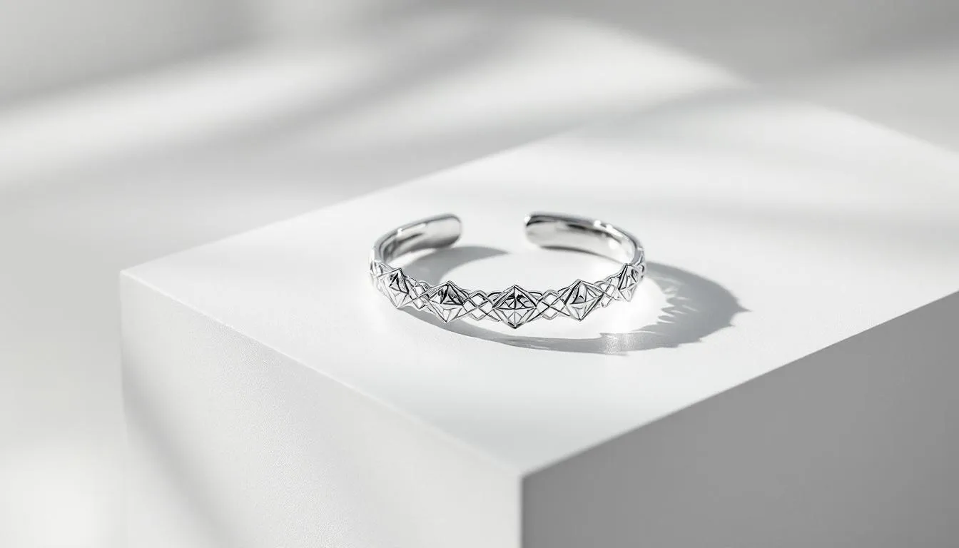 A stylish silver leg bracelet elegantly displayed.