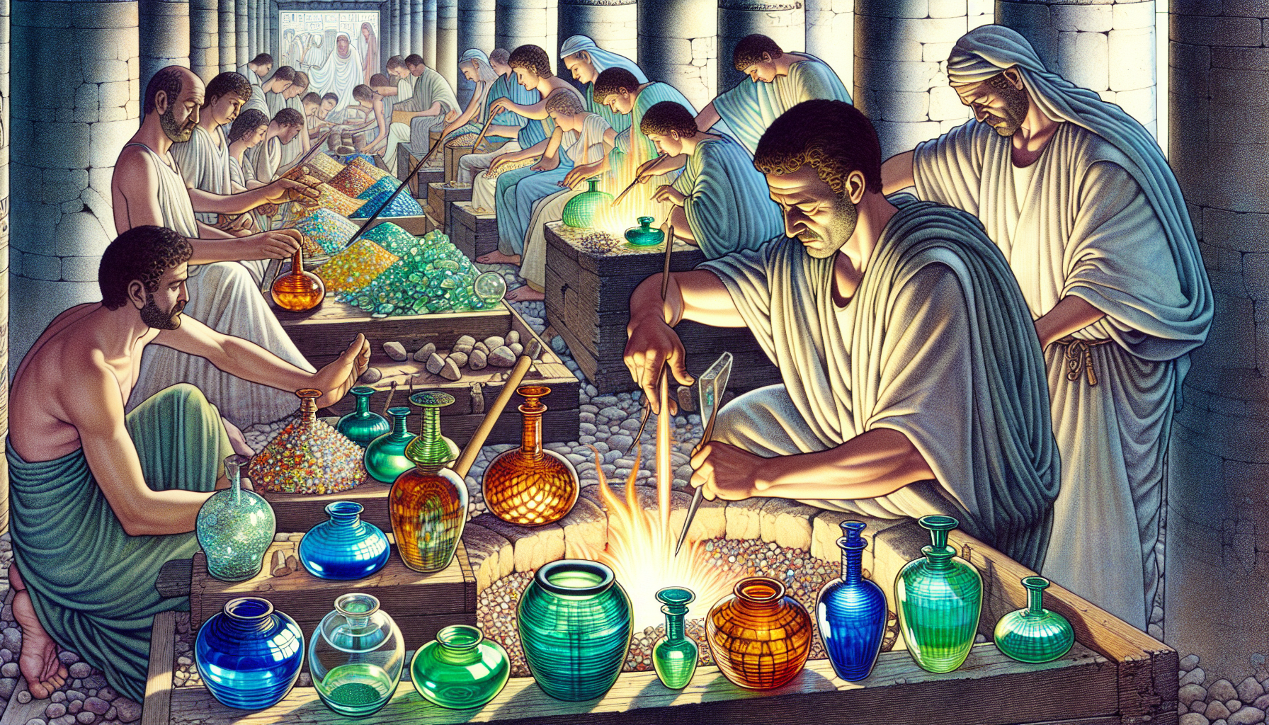 Ancient Egyptian colored glassware production