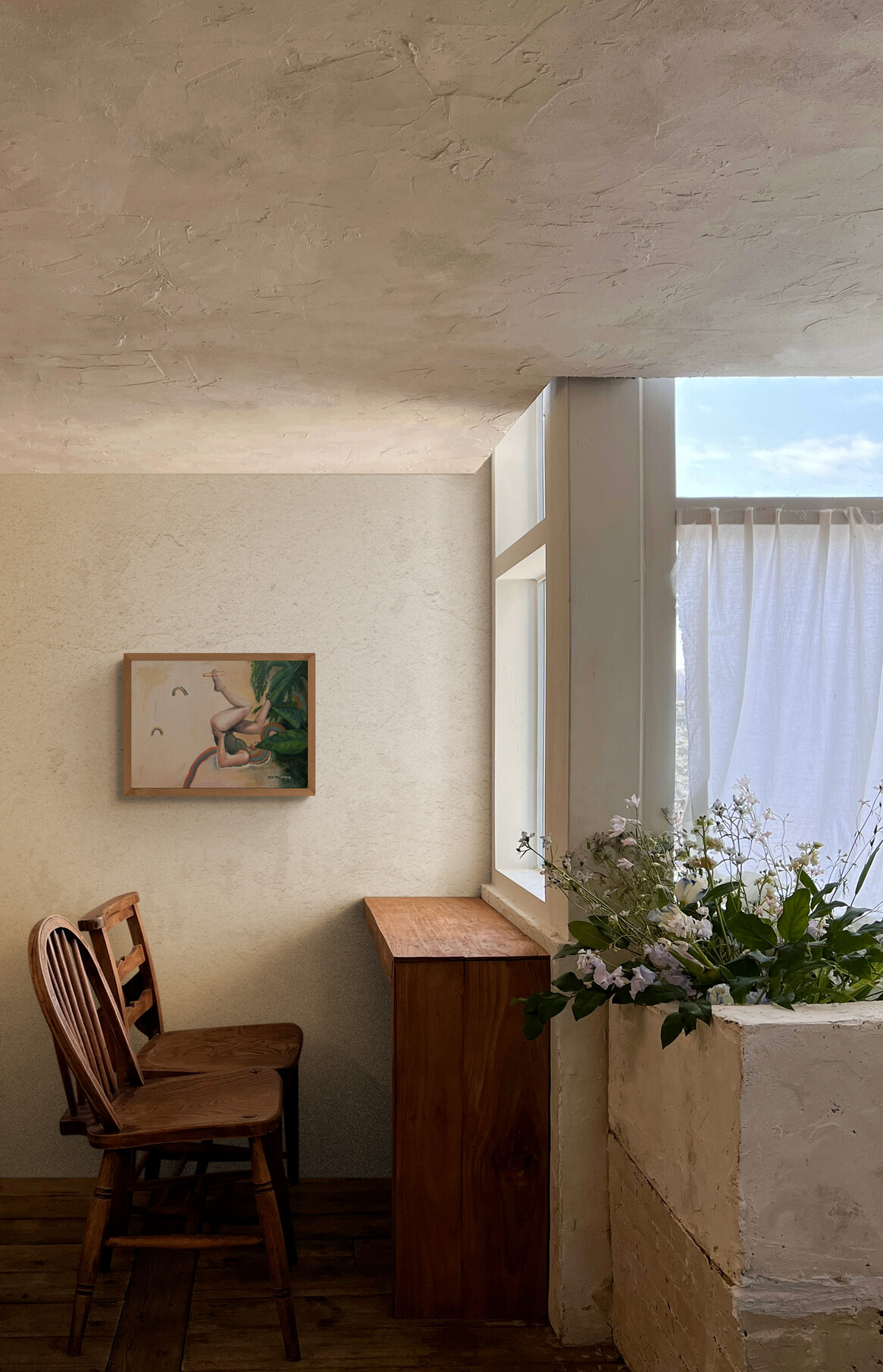 Rustic interior space with artwork by artterra artist, Rachel Marie