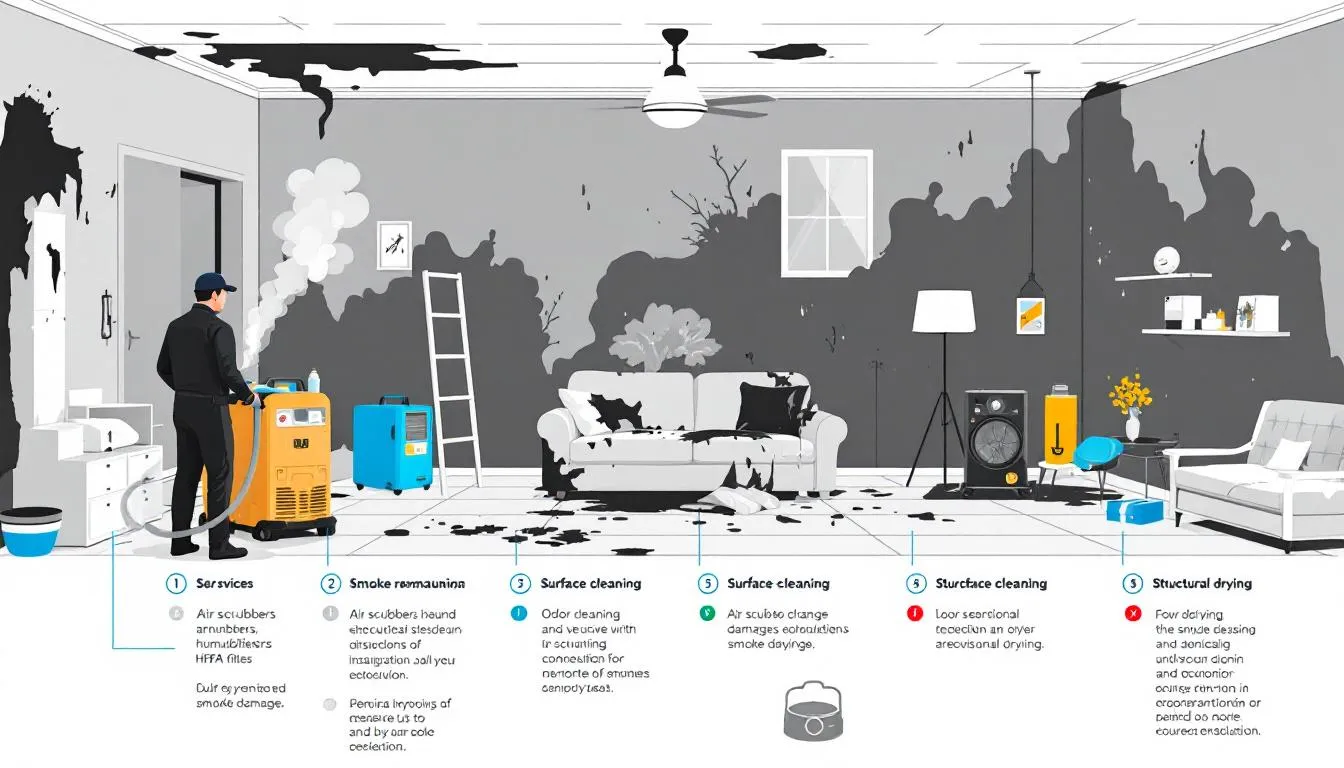 A detailed illustration of the smoke remediation process.