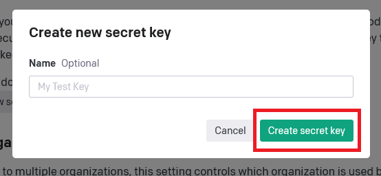 Enter the name for your secret key and then click "Create secret key"