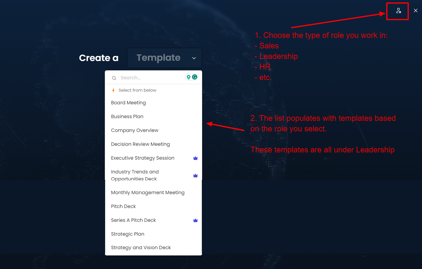 Image of presentations.ai template selection screen