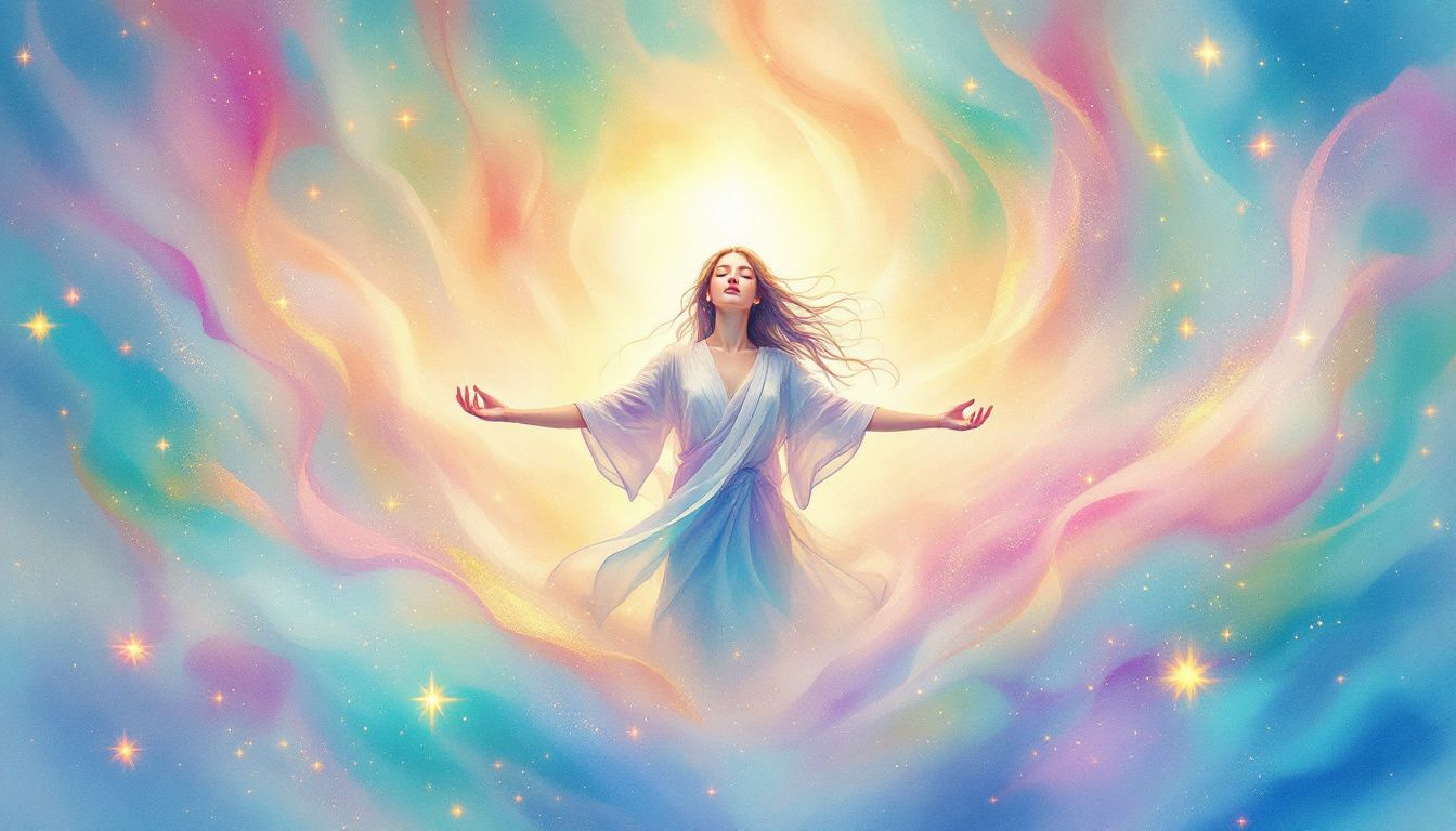 An illustration of a human figure surrounded by vibrant auric fields.