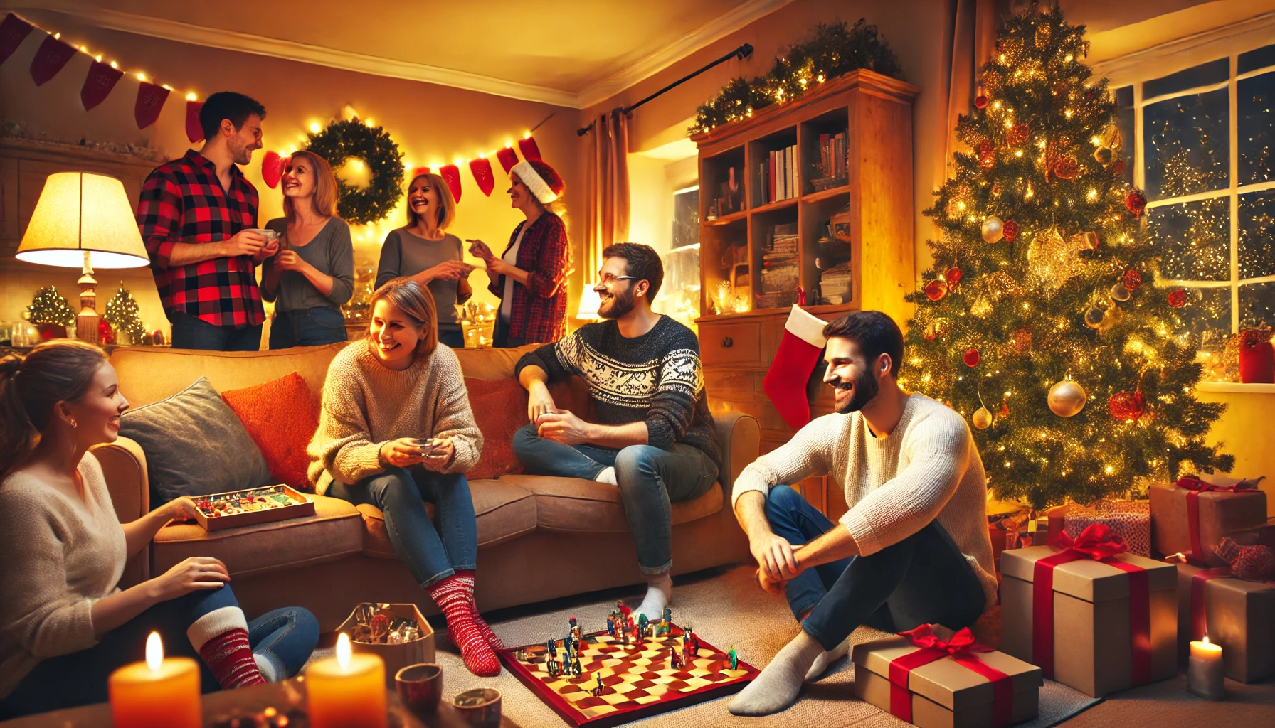 A humorous holiday living room scene