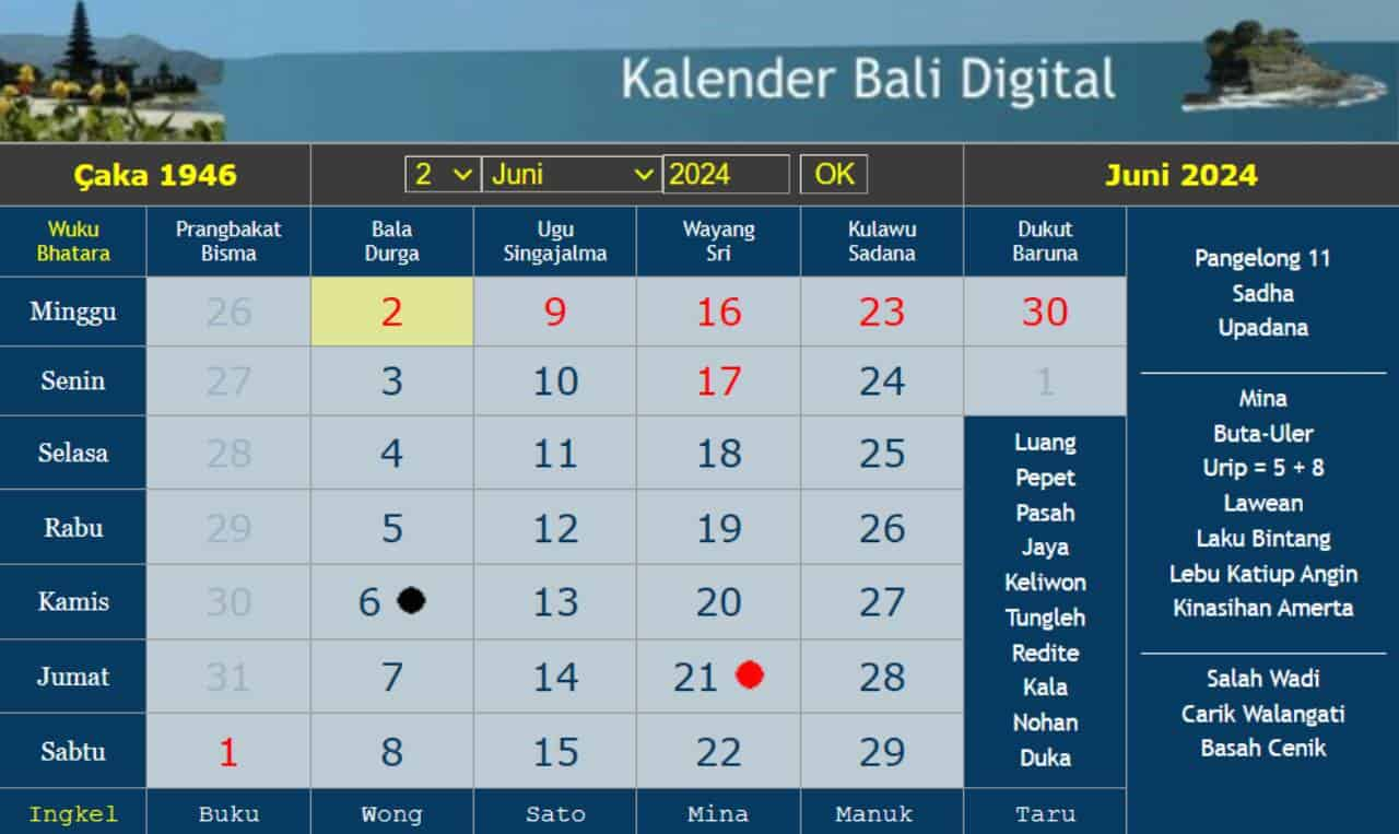 the balinese calendar june