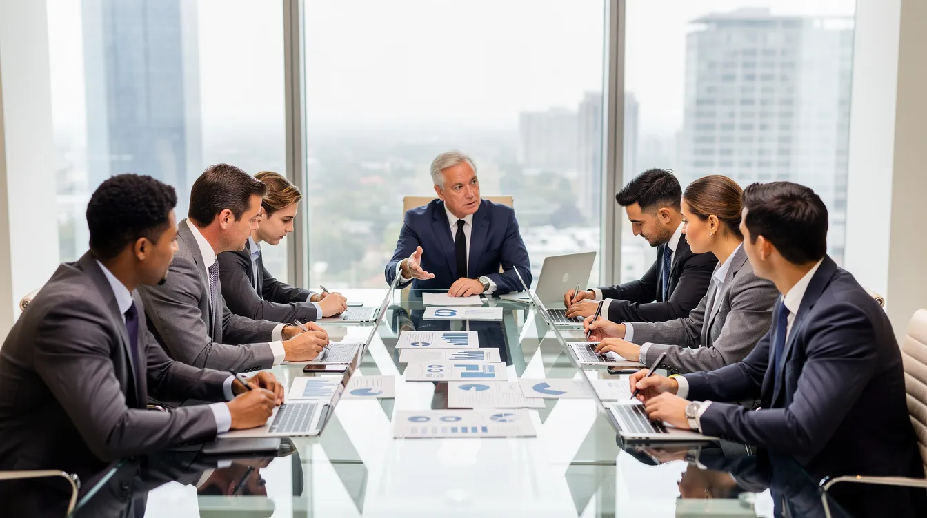 The image depicts a professional business meeting with several individuals gathered around a conference table, actively reviewing documents related to startup funding and investment strategies. This scene captures the essence of collaboration in the entrepreneurial journey, highlighting the importance of connecting with the right investors and discussing key sectors within the Indian startup ecosystem.