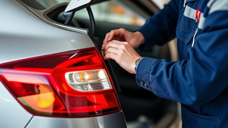 Mechanic fixing lighting issue of a car